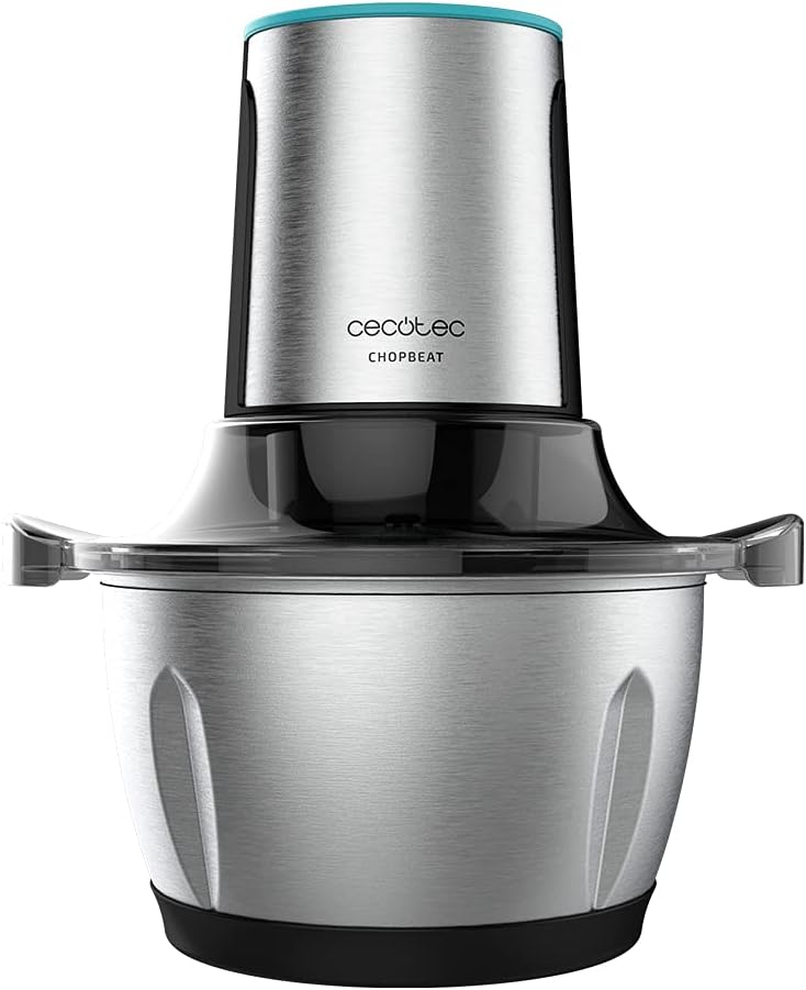 Cecotec ChopBeat 2000 Vindaloo Glass Chopper, 500W Power, Shredder, Cut and Slice, Blade with 4 Stainless Steel Blades, 2 Speed, 500 g Glass Bowl