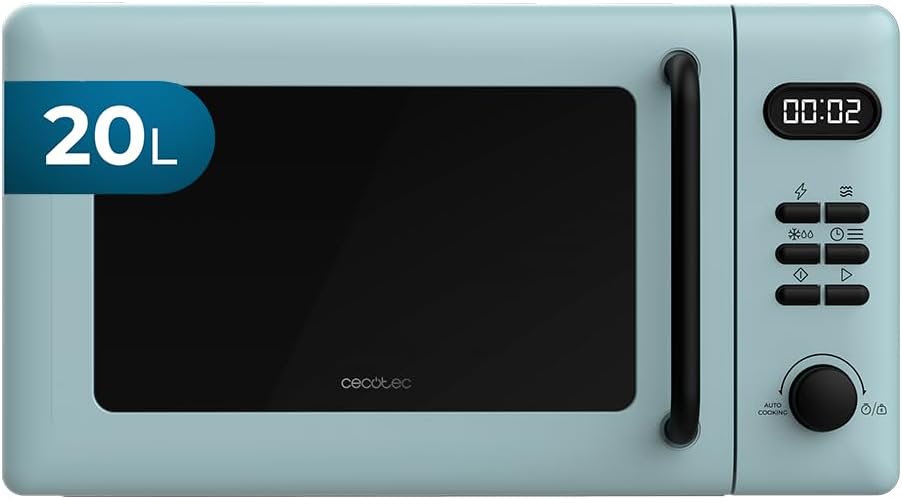 Cecotec Proclean 5110 Blue Microwave with Grill 20 Litres, 700 W in 6 Levels and 800 W Grid, Defrost Mode, Fine Cooking Signal, Indoor Lamp, Timer 30 Minutes, Blue Design
