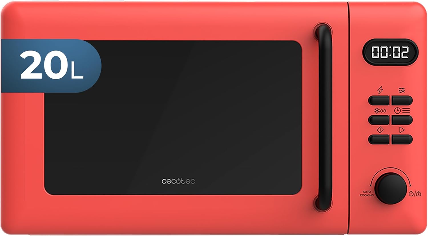 Cecotec Proclean 5110 Red Microwave with Grill 20 Litres, 700 W in 6 Levels and 800 W Grid, Defrost Mode, Fine Cooking Signal, Internal Lamp, Timer 30 Minutes, Design