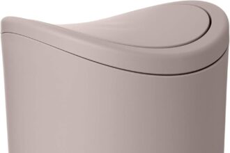 TATAY Bathroom Basket with Swing Lid | Compact Modern Design | Durable and Easy Clean Plastic | Made in Spain with 6L Capacity | 19 x 19 x 28 cm - Taupe