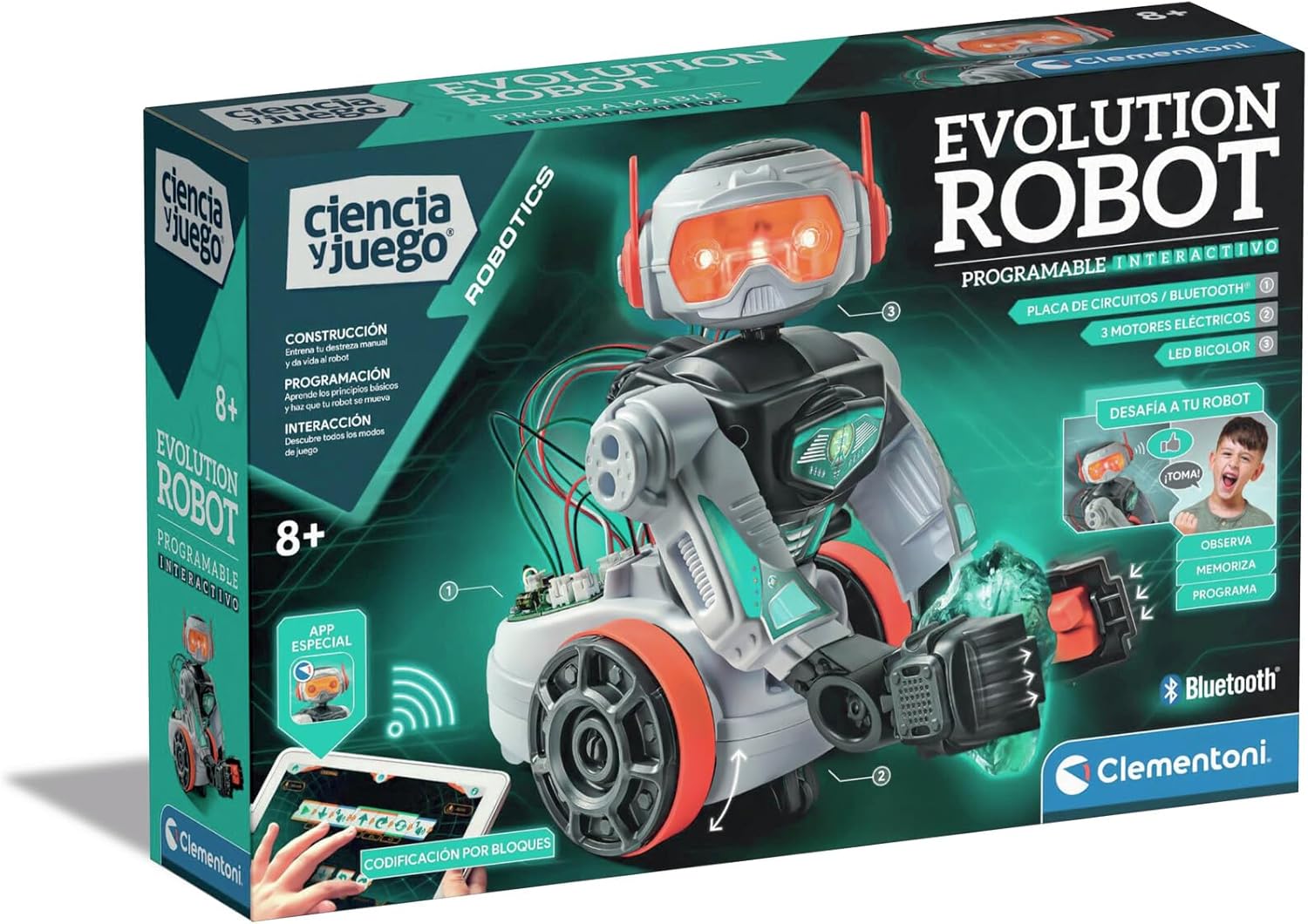 Clementoni Evolution Robot 2.0 - Riding and Play Robot with Dedicated App, Robotics for Children from 8 Years, Toy in Spanish (55512)