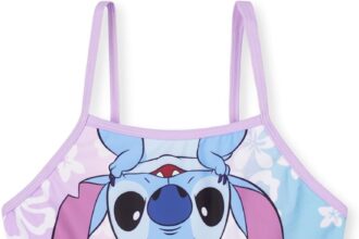Disney Stitch Girls' Swimming Costume Elastic and Quick-Drying One Piece Swimwear for Beach and Pool