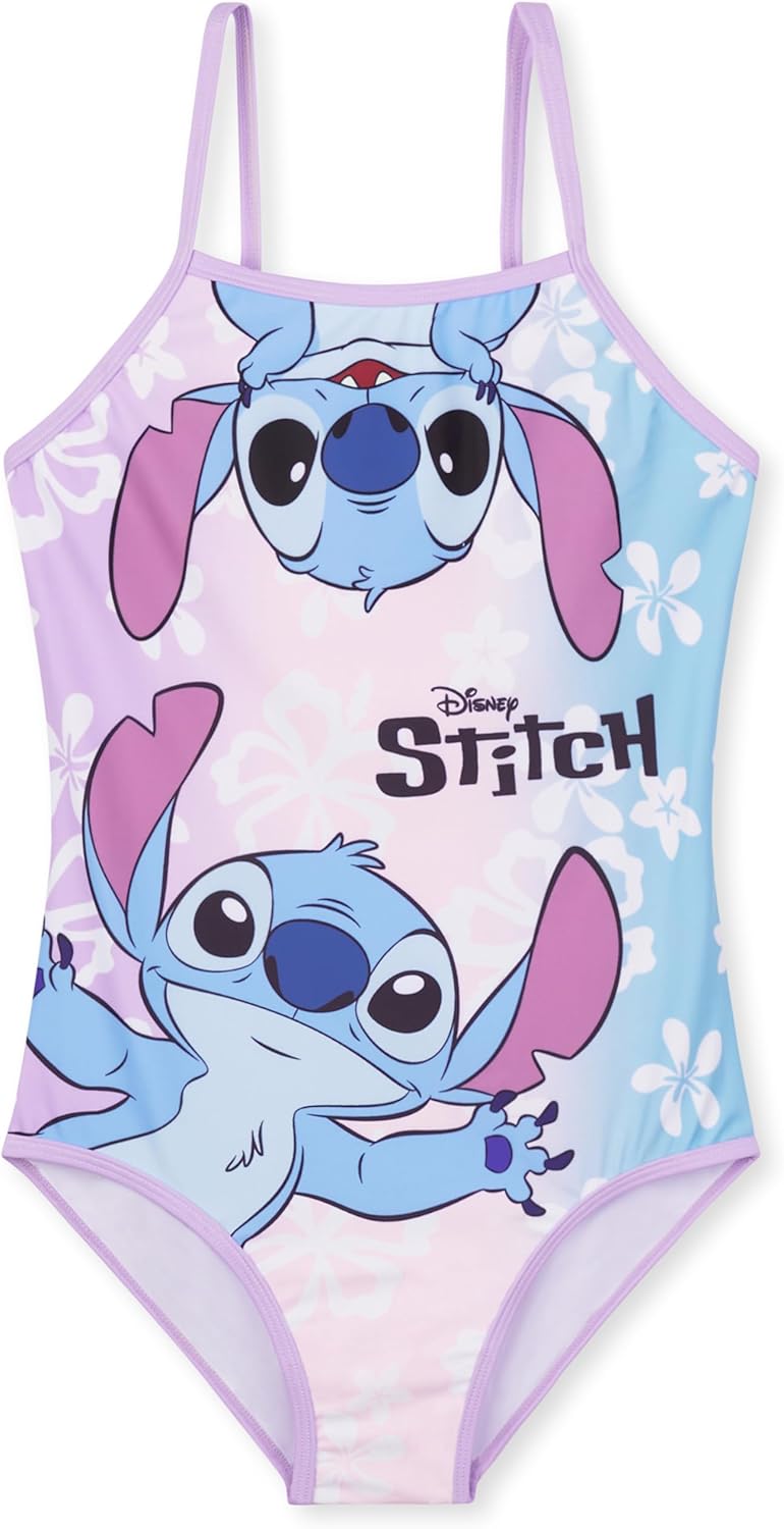 Disney Stitch Girls' Swimming Costume Elastic and Quick-Drying One Piece Swimwear for Beach and Pool