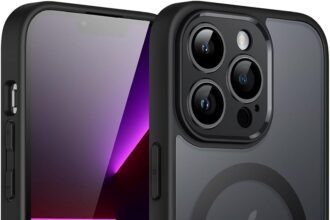 JETech Magnetic Cover for iPhone 13 Pro Max 6.7 Inches Compatible with MagSafe, Translucent Matte Case with Camera Full Protection Slim Back Shockproof (Black)