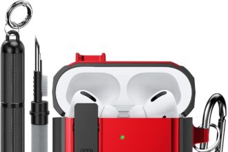 Lopnord Airpods Pro 2/1 Case Cover with Lock Cover, Shockproof Cover Compatible with Airpod Pro 2 Case, Rugged Case for Air Pods Pro/Pro 2 Charging Case (Red+Cleaner Kit)