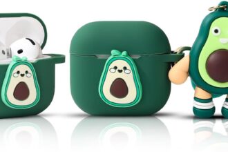 Compatible with Apple Airpods 4 Protective Case Funny Cute 3D Cartoon Cover with Keychain Doll (Avocado)