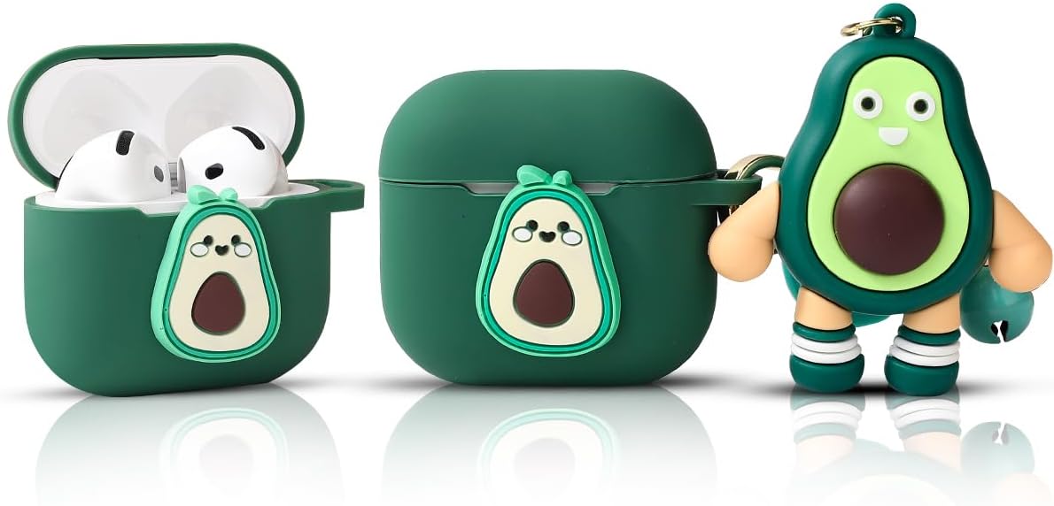 Compatible with Apple Airpods 4 Protective Case Funny Cute 3D Cartoon Cover with Keychain Doll (Avocado)