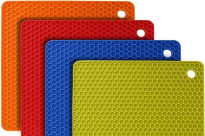 flintronic Silicone Trivets, Set of 4, Silicone Pot Holders for Kitchen Beehive Shape, Heat Resistant up to 250°C, Dishwasher Safe, Multifunction - Colourful