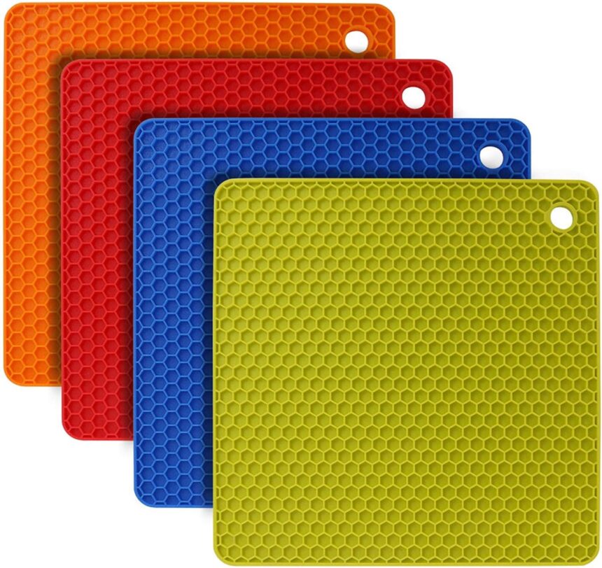 flintronic Silicone Trivets, Set of 4, Silicone Pot Holders for Kitchen Beehive Shape, Heat Resistant up to 250°C, Dishwasher Safe, Multifunction - Colourful