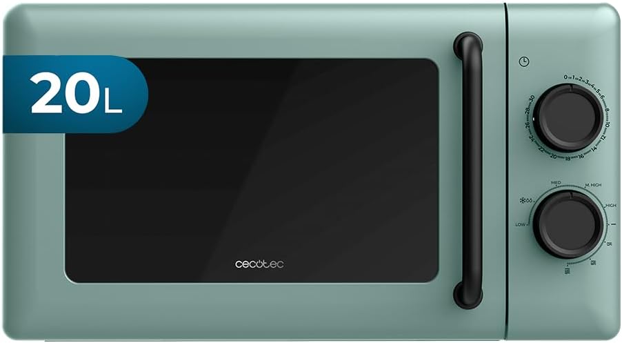 Cecotec Proclean 3110 Green 700W Microwave Oven with Grill 20 Litres in 6 Levels and 800 W Grid, Defrost Mode, Fine Cooking Signal, Indoor Lamp, Timer 30 Minutes