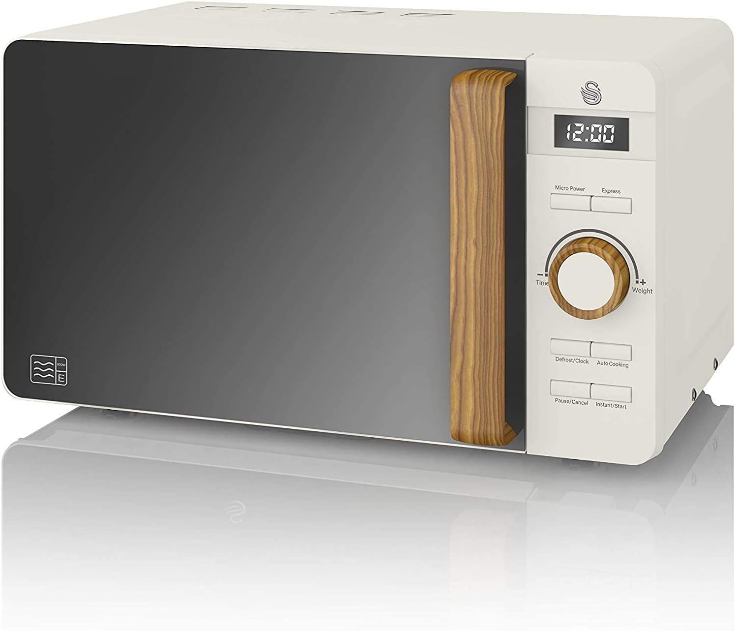 Swan Nordic 20L Digital Microwave Oven 6 Power Levels, 30 Minute Timer, Easy Cleaning, Defrost Mode, Wood Effect Handle, Matt White
