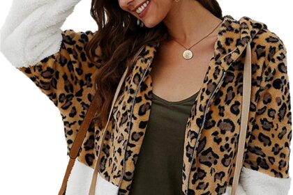 ABINGOO Women's Casual Hooded Coat Jacket Leopard Winter Zipper Jackets and Coats Fleece Warm Hoodies Outwear