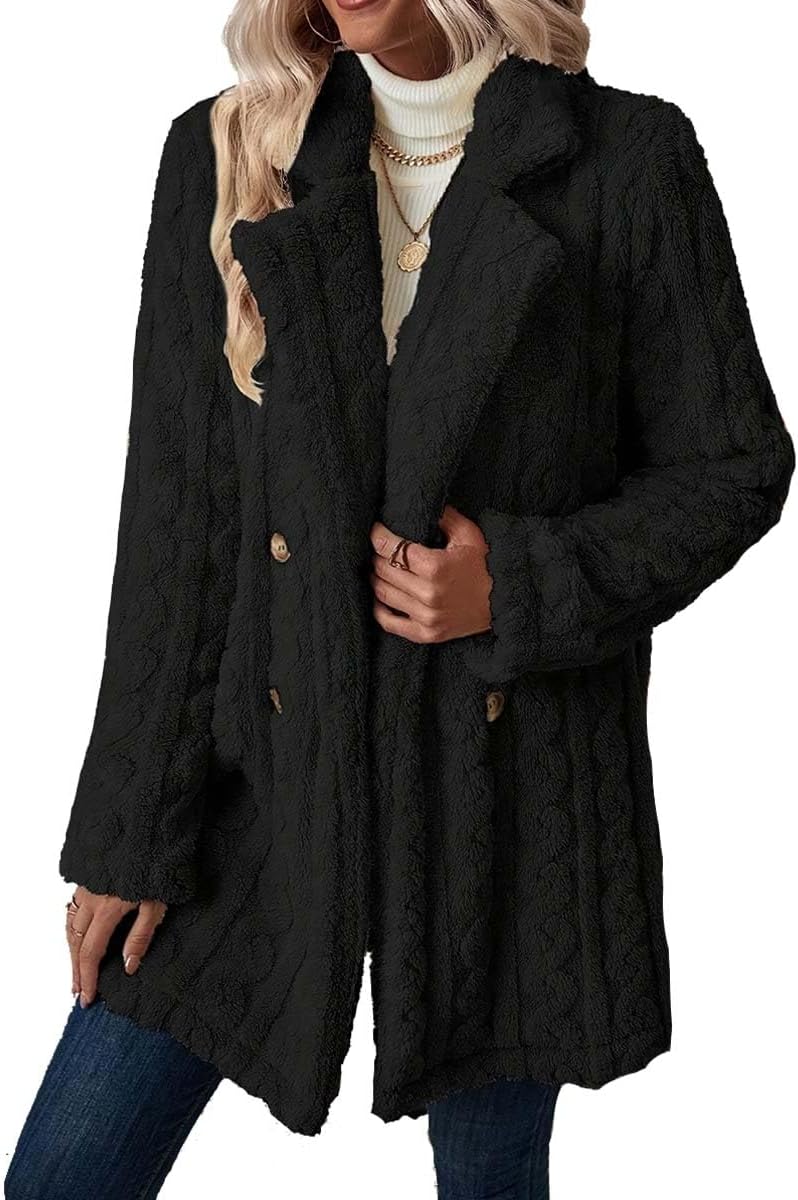 Women's Long Coat Fleece Winter Coat Reversible Furry Fur with Pockets Jackets