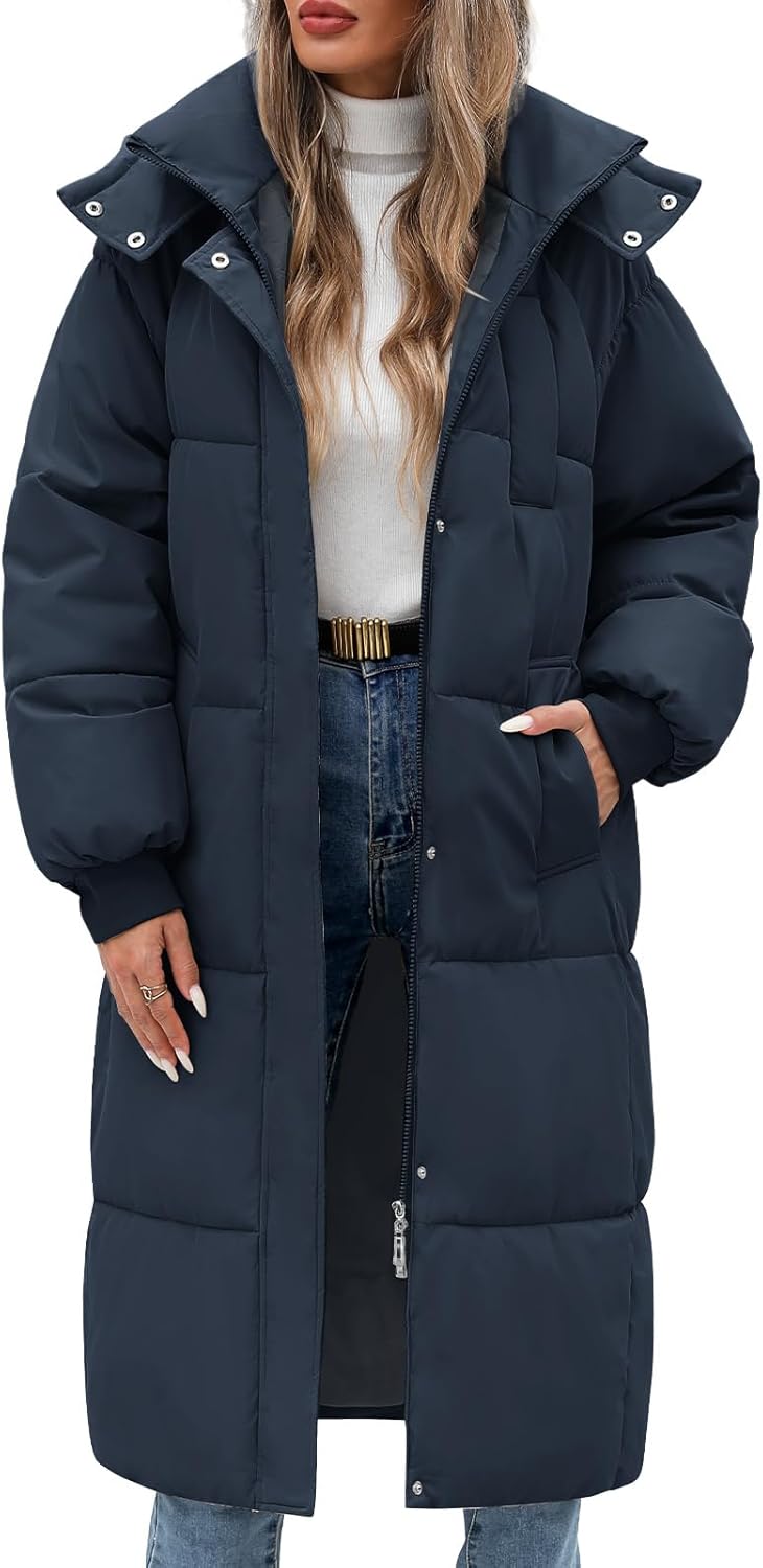 Vancavoo Women's Winter Long Down Jacket Quilted Coat Warm Padded Parka Jacket Casual Outdoor Hooded Coats