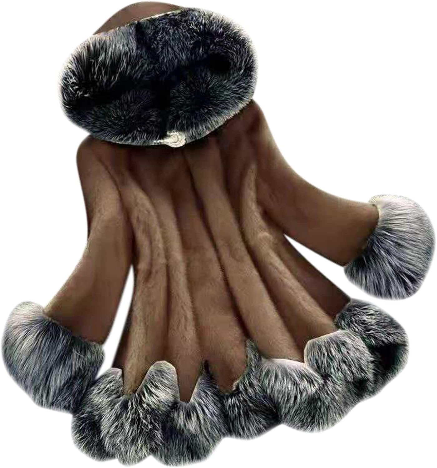 Women's Winter Fur Jacket with Hood Long Sleeve Fur Coat Elegant Warm Fur Coat for Women Faux Leather Faux Fur Jacket Winter Faux Fur Jacket