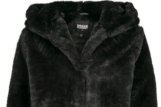 URBAN CLASSICS Women's Faux Fur Jacket with Extra Large Hood, Short Fleece Coat, Side Pockets and Eyelet Closure, Sizes XS to 5XL