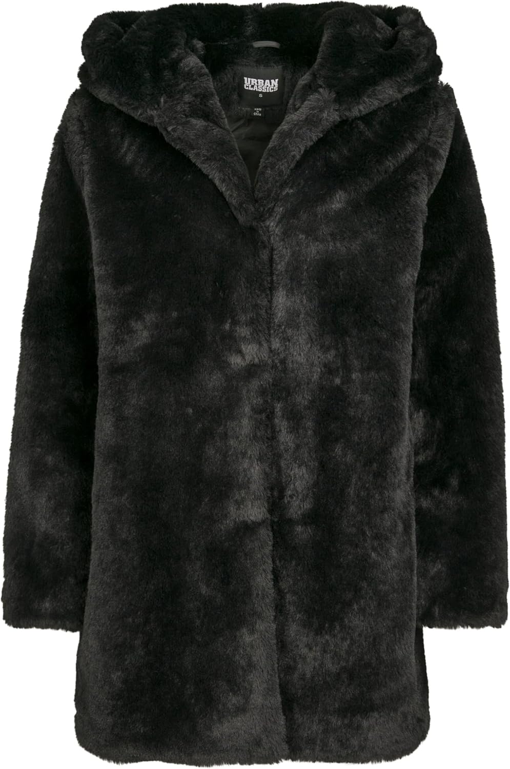 URBAN CLASSICS Women's Faux Fur Jacket with Extra Large Hood, Short Fleece Coat, Side Pockets and Eyelet Closure, Sizes XS to 5XL