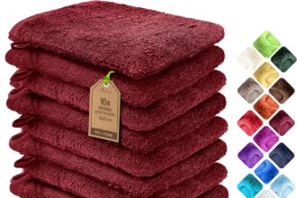 NatureMark Pack of 10 Terry Bath Gloves 100% Cotton - Soft and Durable, Ideal for Daily Care and Guest Care - Burgundy Red - 15x21cm