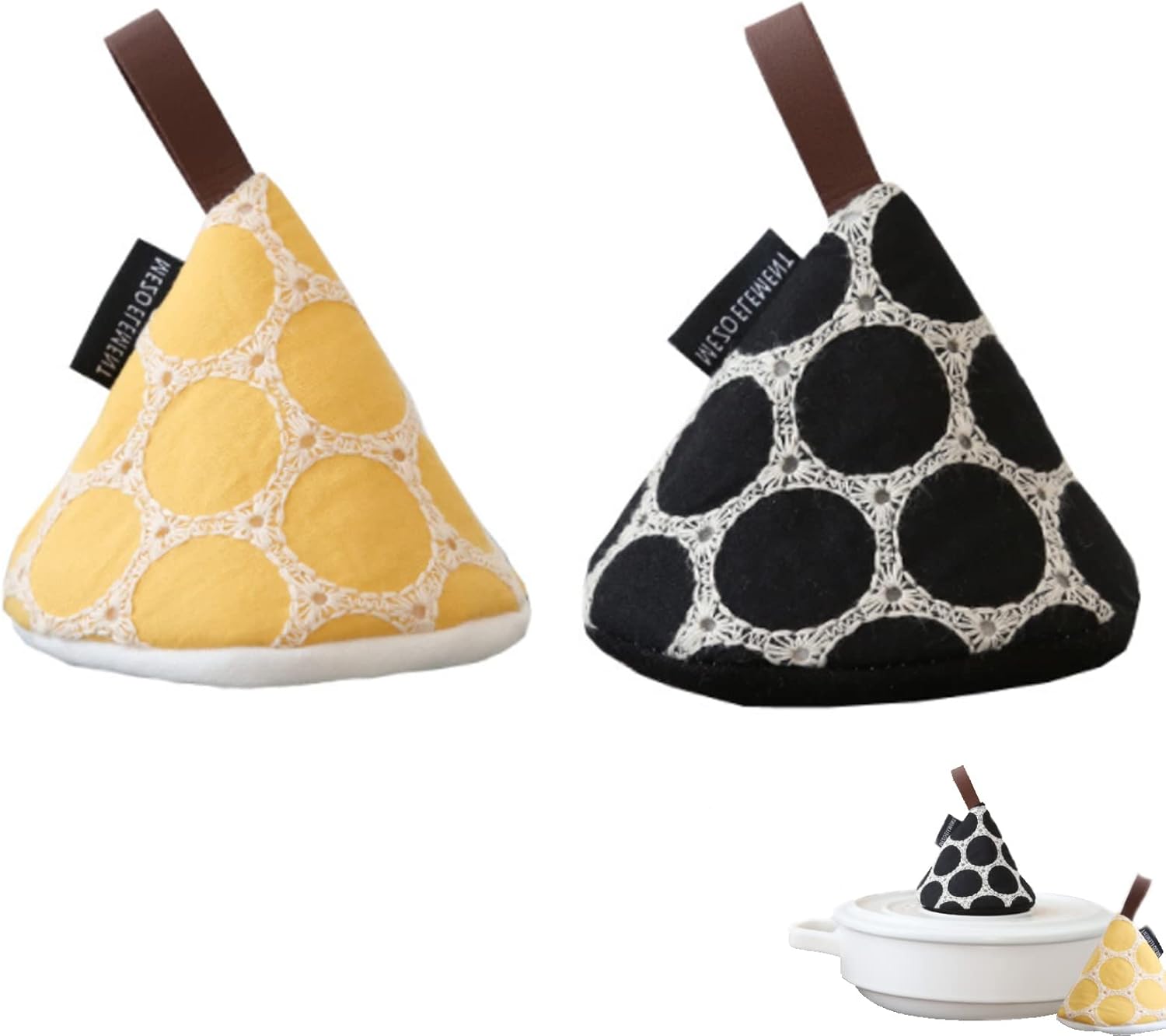 2 Pieces Mini Oven Gloves, Conical Oven Gloves, Cotton Gloves for Pot Holders, Apply to for Cooking and Baking in the Kitchen (Yellow, Black)
