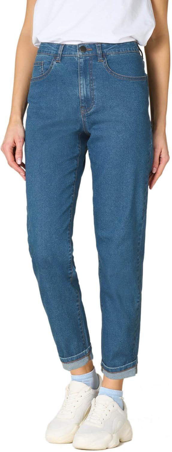 Goldenpoint Women's Straight Denim Jeans with Button, Zip and Waist Loops
