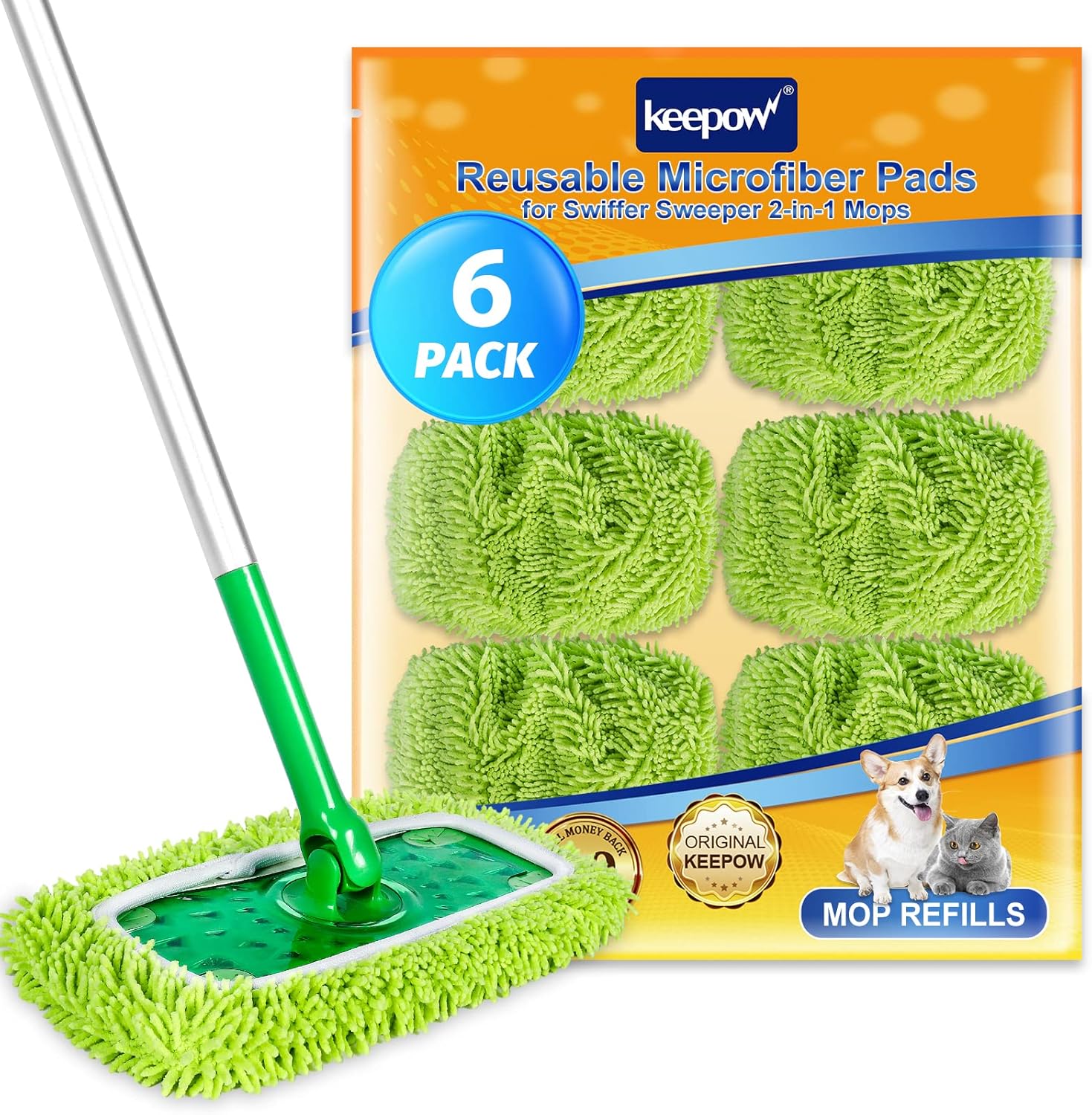 KEEPOW 6 Reusable Swiffer Mop Cloths, Microfibre Floor Cloths for Swiffer Dust Caps, Washable for Swiffer Wet, Ideal for Swiffer Sweeper, Efficient Cleaning