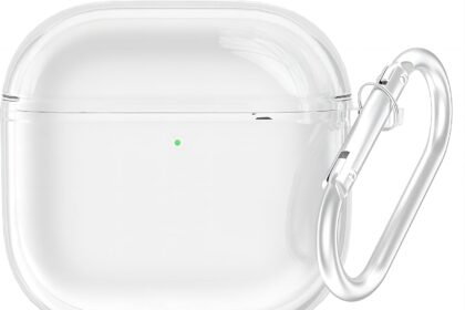 KNOXS Case for AirPods 4, Protective Cover in Soft Matte Finish Silicone Shockproof with Carabiner - Compatible with AirPods 4 (Transparent)