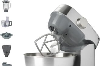 Kenwood Prospero+ KHC29A.R0SI Food Processor, 4.3 L Stainless Steel Bowl, Includes 10 Accessories Set with Meat Grinder, Blender, Juicer, Spinner, Includes Scale, 1000W, Silver