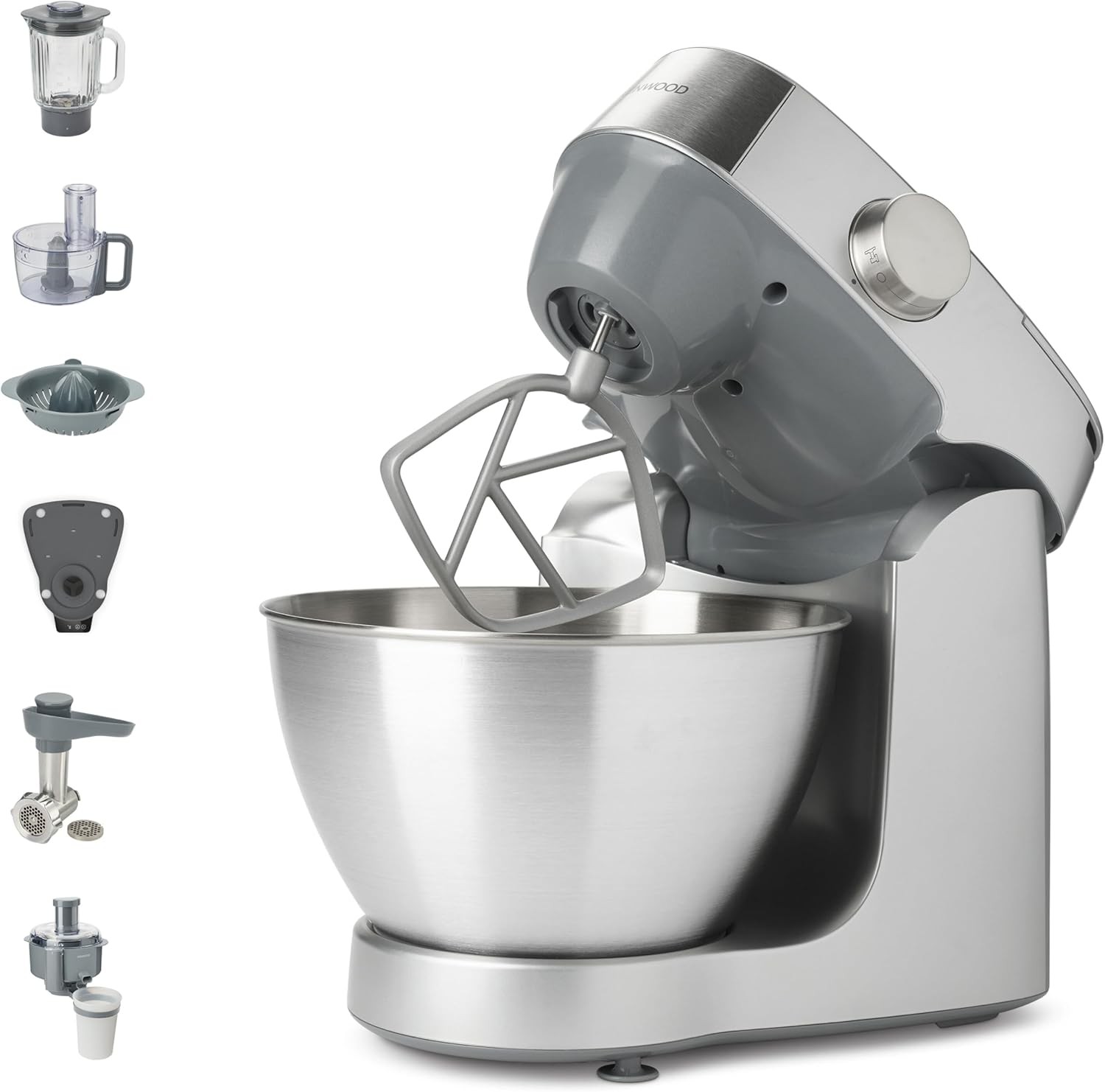 Kenwood Prospero+ KHC29A.R0SI Food Processor, 4.3 L Stainless Steel Bowl, Includes 10 Accessories Set with Meat Grinder, Blender, Juicer, Spinner, Includes Scale, 1000W, Silver