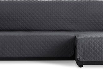 MAXIFUNDAS | Sofa Cover with Chaise Longue, Padded, Right Armrest 220 cm - Extra Soft Grey Sofa Cover - Sofa Protector