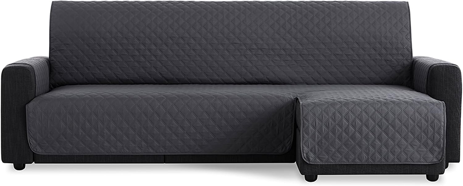 MAXIFUNDAS | Sofa Cover with Chaise Longue, Padded, Right Armrest 220 cm - Extra Soft Grey Sofa Cover - Sofa Protector