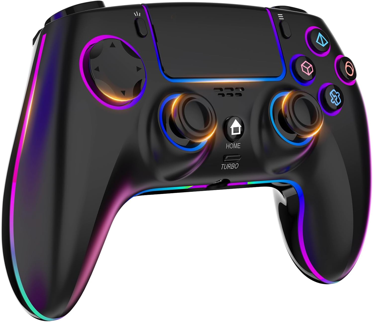 MYSTILUCK Controller Wireless per PS-4/PS-3/Pro/PC/MAC/iOS/Android10/Steam Deck, Controllore con illuminazione RGB 7 Colori/Doppia Vibrazione/Turbo/Giroscopio 6 Assi/Jack per Cuffie/Batteria 1500 mAh