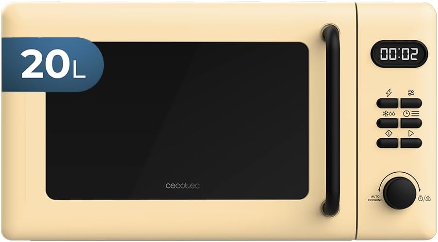 Cecotec Proclean 5110 Yellow Microwave with Grill 20 L 700 W in 6 Levels and 800 W Grid, Defrost Mode, Fine Cooking Signal, Indoor Lamp, Timer 30 Minutes, Design
