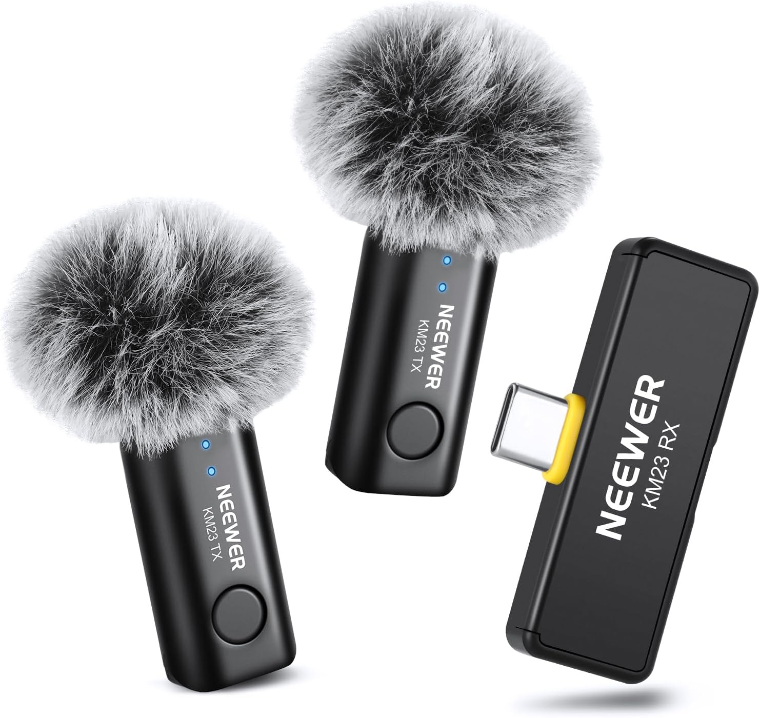 NEEWER USB C Wireless Lavalier Microphone Kit, Omnidirectional Condenser Microphones Compatible with iPhone 15 Samsung Android Phone, Mini Lav Mic Anti Noise for Vlogging Live Streaming, KM23