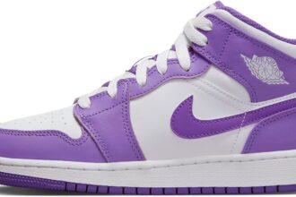 Nike Air Jordan 1 Mid (GS) Scarpe da Basket per Ragazzo, Viola Venom - Bianco
