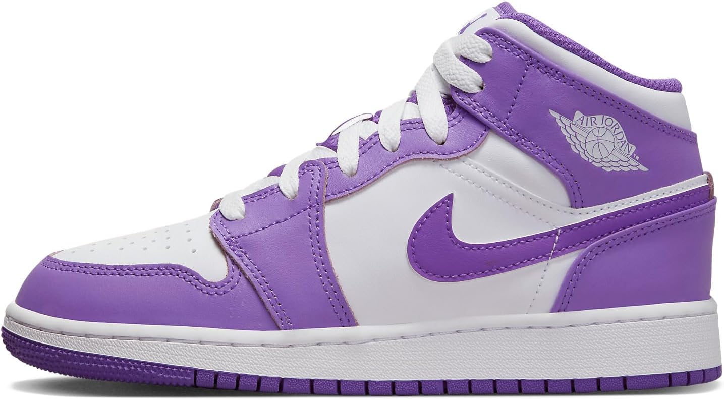 Nike Air Jordan 1 Mid (GS) Scarpe da Basket per Ragazzo, Viola Venom - Bianco