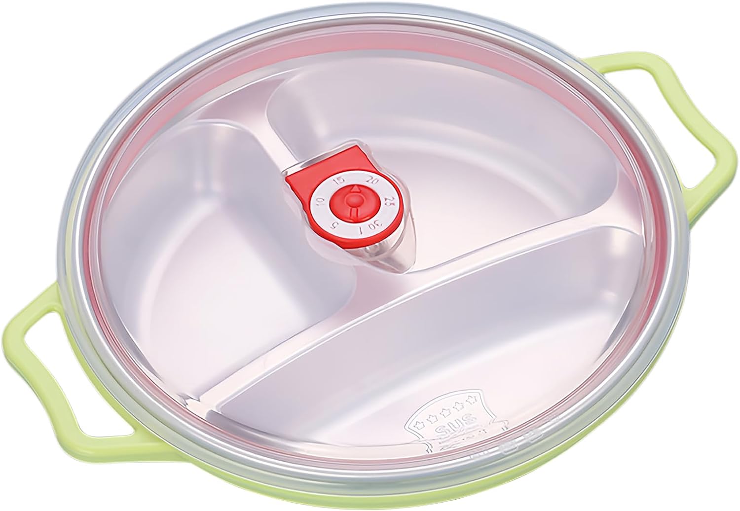 1.3L Microwave Plate with Lid and Handles, Round Salad Bowl with 3 Compartments, Ventilated Lid, Lunch Box, Microwave and