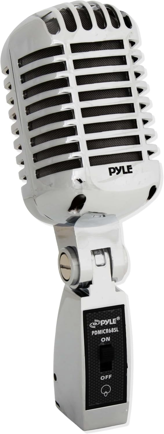 Pyle Retro Dynamic Vocal Microphone Vintage Metallic Unidirectional Cardioid with XLR Cable, Universal Adapter, Studio Recording and Live Performance