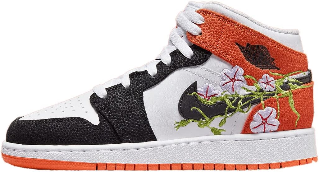 Big Kid's Jordan 1 Mid SE Basketball Blossom White/Black-Starfish (DQ8390 100)