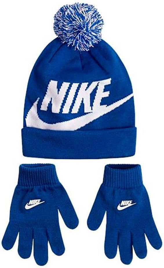 Nike Swoosh Hat and Gloves Set Pom Boy Scarves & Set Blue U