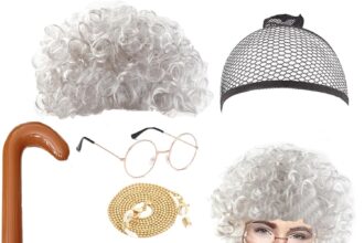 Grandma Wigs Set of 8 Wigs for Grandma Fancy Dress Costume Accessories 70s 80s 90s Cosplay Accessories Old Lady Cosplay Pearl Necklace Set for Carnival