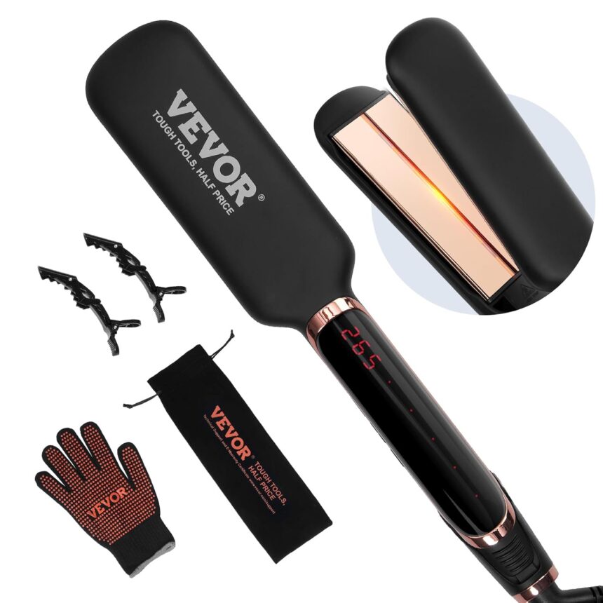 VEVOR Hair Straightener 50.8mm Titanium Hair Straightener with Infrared Negative Ion Technology, Fast Heating with LCD Screen, 11 Temperature Levels for Home Travel in Salon