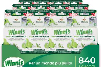 Winni's - Dishwasher Deodorant, 840 Washes, Eliminates Bad Odors, Lime and Apple Blossom Fragrance, with Raw Materials of Vegetable Origin and Bio, 12 Packs