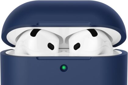 AOTUAO Case Compatible with AirPods 4 (2024) Case Case, Shockproof Anti-Slip Silicone Protective Case for AirPods 4th Generation Cover Case, LED Front Visible Midnight Blue