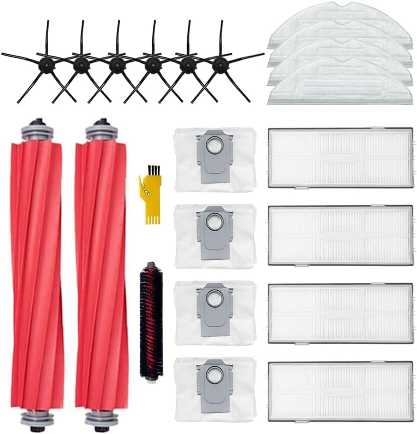 aotengou Accessories for roborock S7 Pro Ultra S7 Max Ultra S7 MaxV Ultra Robot Vacuum Cleaner Replacement Parts 20 Packs 2 Main Brushes & 4 Filters & 6 Side Brushes & 4 Cloths & Bags