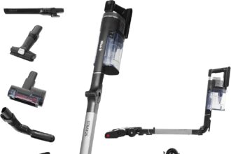 Shark Stratos IZ420EUT Cordless Vacuum Cleaner, 120 Minutes Battery Life (2 Batteries), Bagless, Tangle Free Technology, CleanSense IQ, Multisurface, Anti-Allergen, Charcoal/Silver,