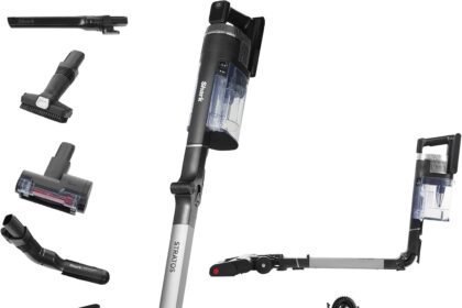 Shark Stratos IZ420EUT Cordless Vacuum Cleaner, 120 Minutes Battery Life (2 Batteries), Bagless, Tangle Free Technology, CleanSense IQ, Multisurface, Anti-Allergen, Charcoal/Silver,