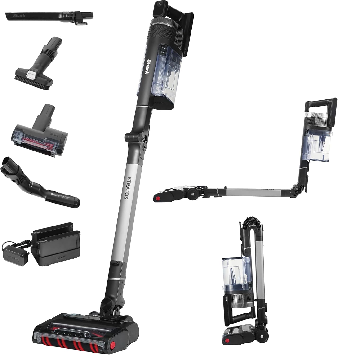 Shark Stratos IZ420EUT Cordless Vacuum Cleaner, 120 Minutes Battery Life (2 Batteries), Bagless, Tangle Free Technology, CleanSense IQ, Multisurface, Anti-Allergen, Charcoal/Silver,