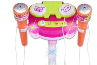 Bontempi | TwinStage Mic - Double Stage Microphone with MP3 Connection for Amazing Performance, Pink, 360 x 360 x 890 mm