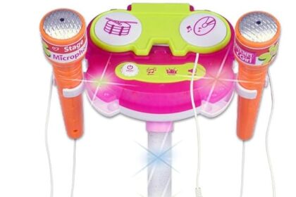 Bontempi | TwinStage Mic - Double Stage Microphone with MP3 Connection for Amazing Performance, Pink, 360 x 360 x 890 mm