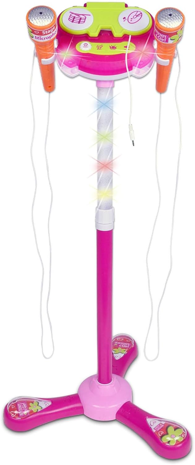 Bontempi | TwinStage Mic - Double Stage Microphone with MP3 Connection for Amazing Performance, Pink, 360 x 360 x 890 mm